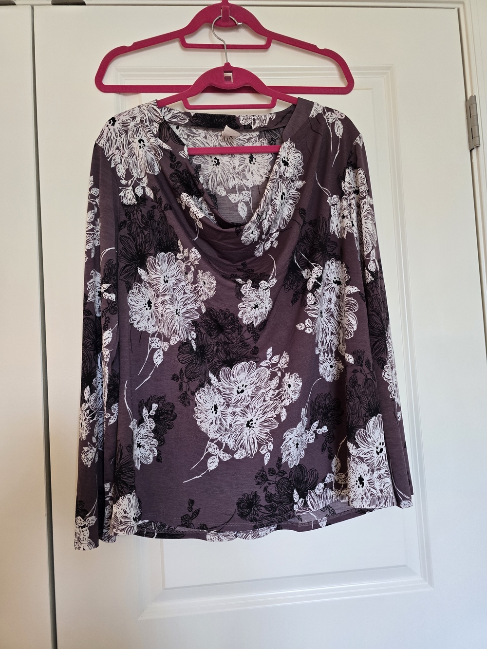 Sew In Love Plum Floral Draped Cowl Long Sleeve Top - Picture 3 of 7